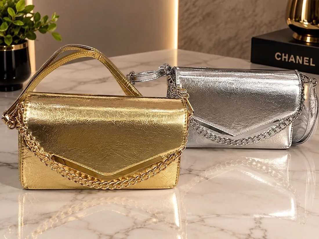 Bolsas metalizadas dourada e prata